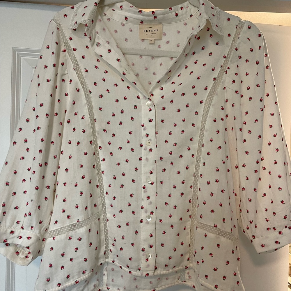 Sezane Button Down Blouse with Rosettes Size 36 NWOT